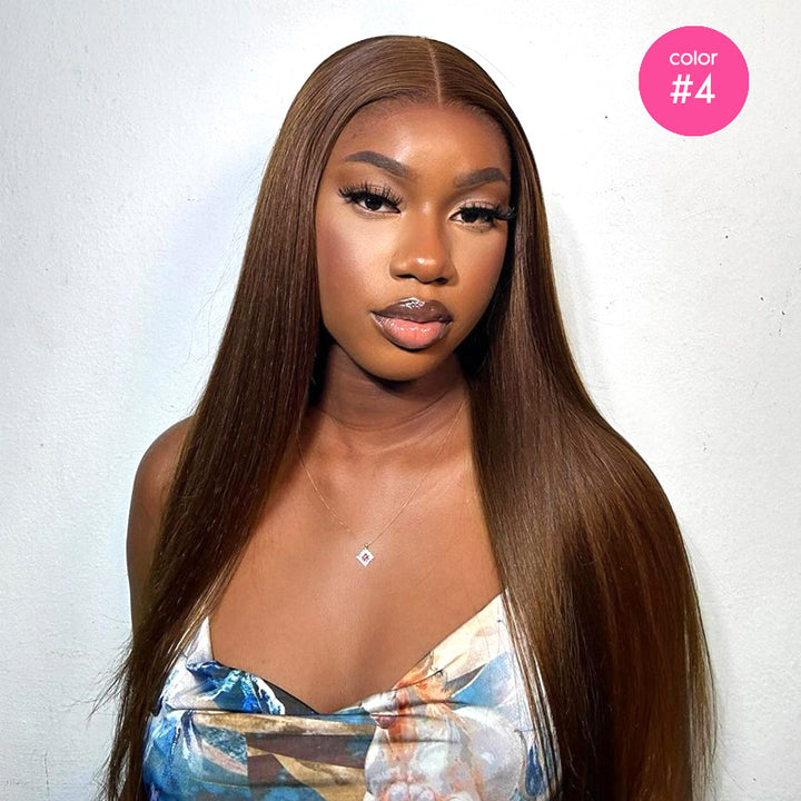 Straight Glueless Wig Reay to Wear 9x6 7x5 Lace Closure Human Hair Wigs Brown Burgundy Ginger