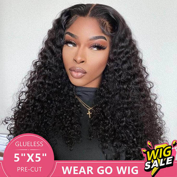 Put On & Go Pre Cut 5x5 Lace Deep Wave Glueless Ready to Wear Wig with Pre Plucked Hairline