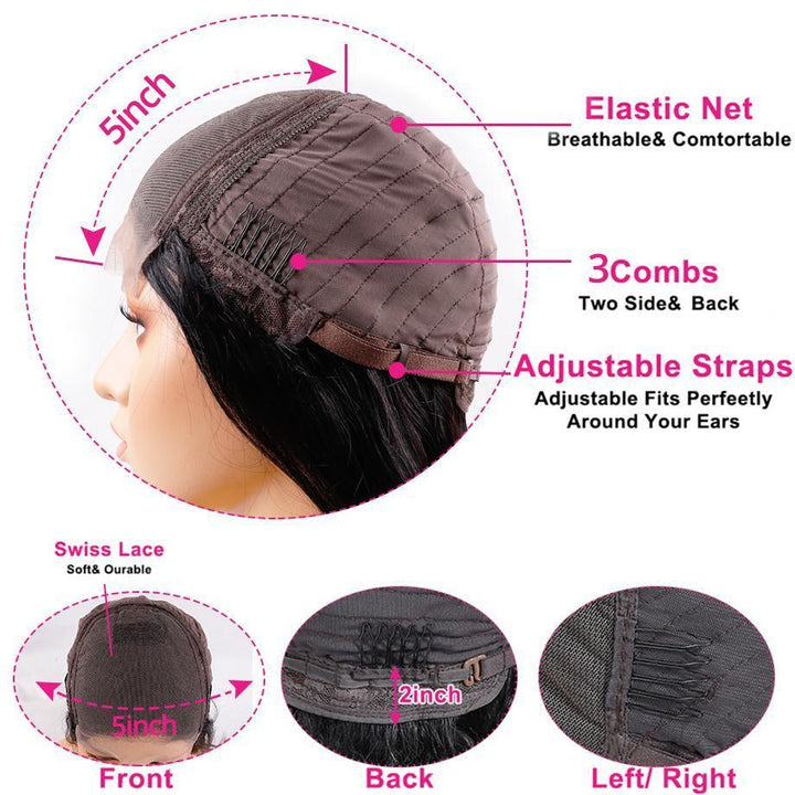 Deep Wave 5x5 Lace Closure Human Hair Wig Pre Plucked Brazilian Remy Hair