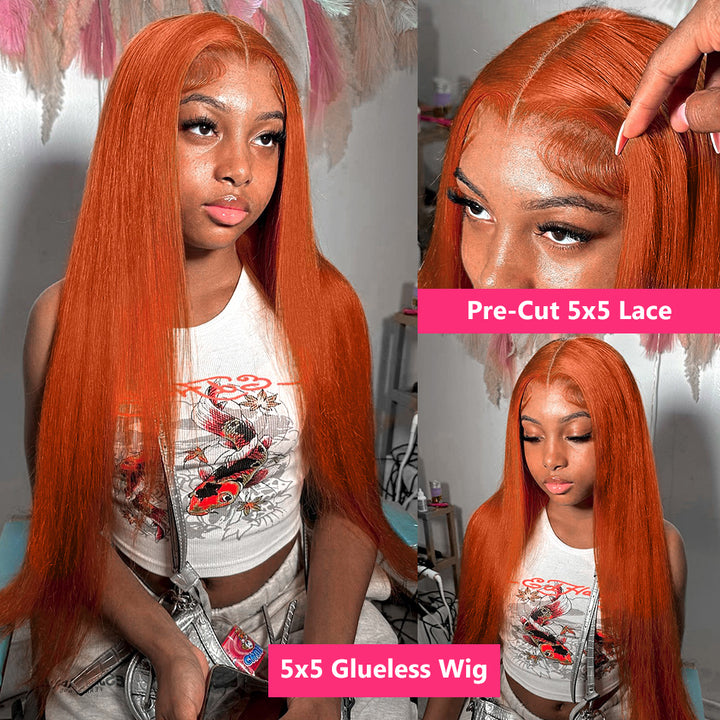 Bling Hair Glueless 7x5 Lace Closure Wig Put On and Go Ginger 13x4 13x6 Lace Frontal Human Hair Wigs