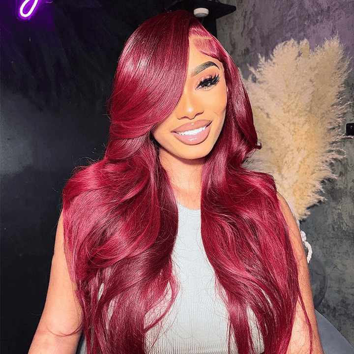 Burgundy Pre-cut Wigs Human Hair 99j Lace Front Wig 13x4 13x6 Straight Glueless Human Hair Wigs Pre Plucked Hairline