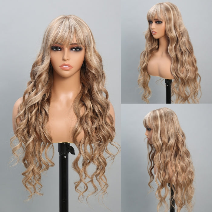 613 Highlights Wigs With Bangs Straight/Body Wave Glueless Human Hair Wigs