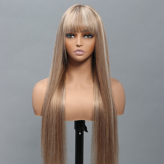 613 Highlights Wigs With Bangs Straight/Body Wave Glueless Human Hair Wigs