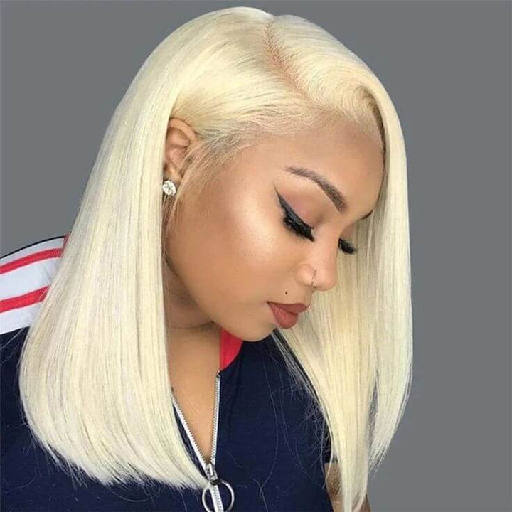 613 Blonde Short Bob Straight 13*4 Lace Front Human Hair Wigs 4*4 Lace Closure Wig