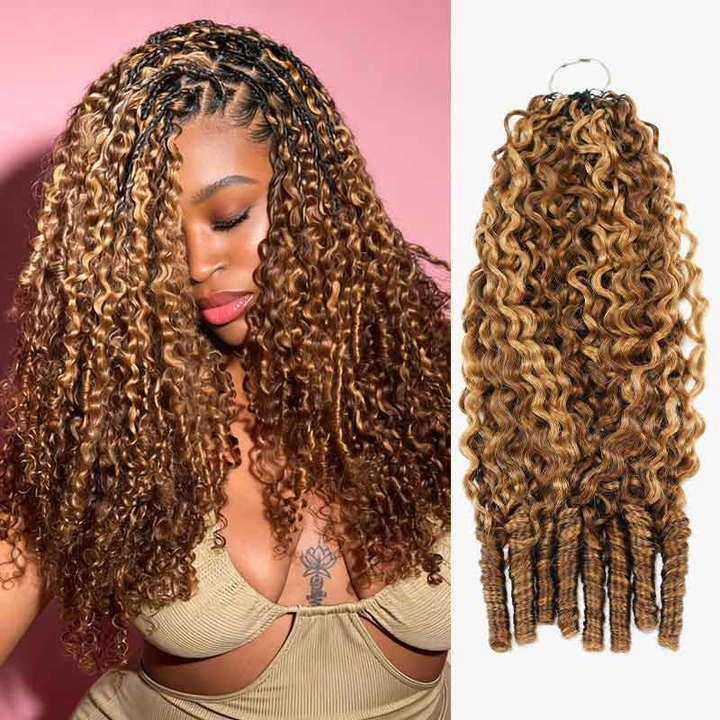 Bling Hair New In Highlight 4/27 Burmese Curly Crochet Human Hair With Miracle Knots for Easy Install[No Code Needed]