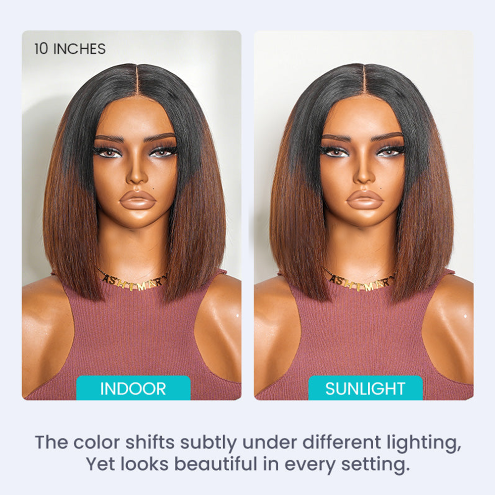Razor-Sharp Bobs Hair Ombre Brown Double Drawn Glueless Wig Luxury Sleek Bob Human Hair Wigs[No Code Needed]