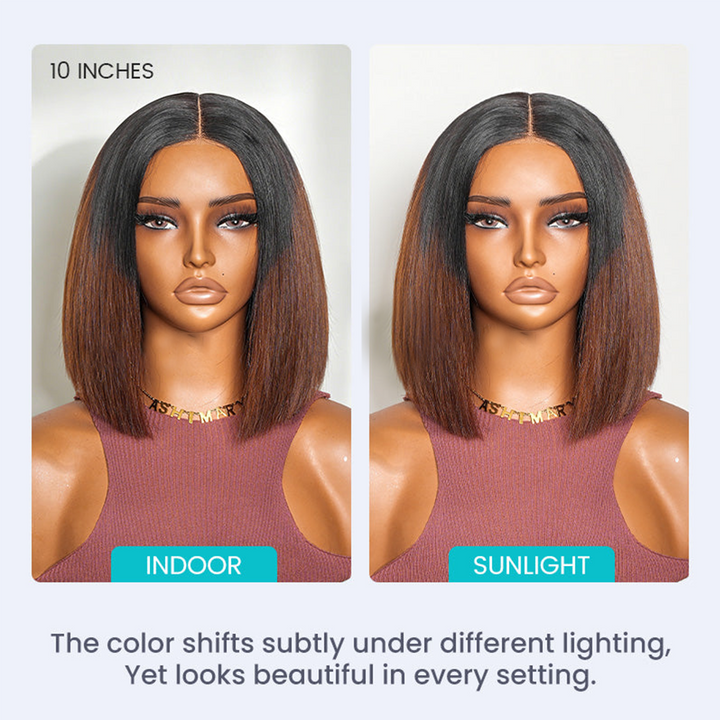 Razor-Sharp Bobs Hair Ombre Brown Double Drawn Glueless Wig Luxury Sleek Bob Human Hair Wigs[No Code Needed]