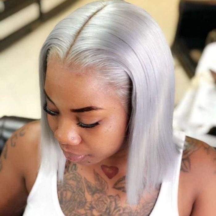 Silver Grey Bob Wig Virgin Human Hair Pre Plucked Silky Straight Lace Frontal Bob Wig with Baby Hair