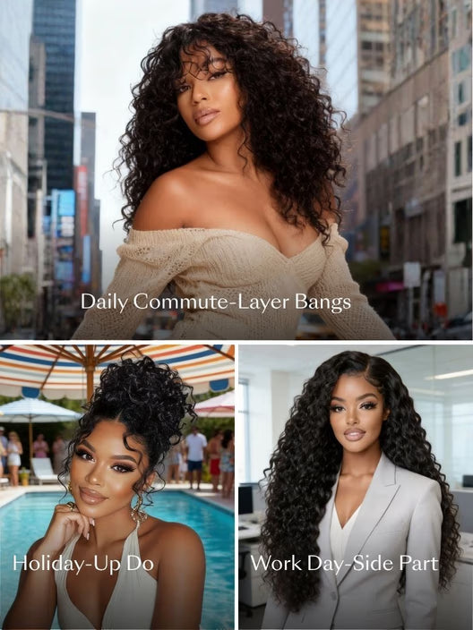 Pull Go 13x6 13x4 Bye-Bye Slip™ Put On And Go Glueless Water Wave Drawstring Wig