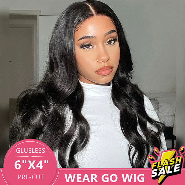 Super Sale Wear Go Wig Pre Cut 6x4 Body Wave Glueless Wig Pre Plucked Human Hair Wig