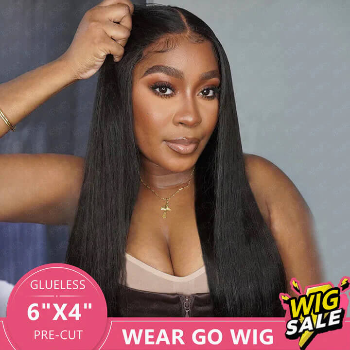 Super Sale Pre Cut 4X6 Ready to Wear and Go Lace Glueless Wigs Straight Human Hair Wigs