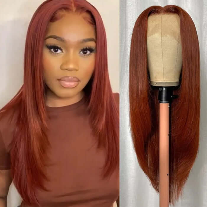 Glueless Layered Cut Reddish Brown 13x4 13x6 Undetectable Lace Front 100% Human Hair Wig