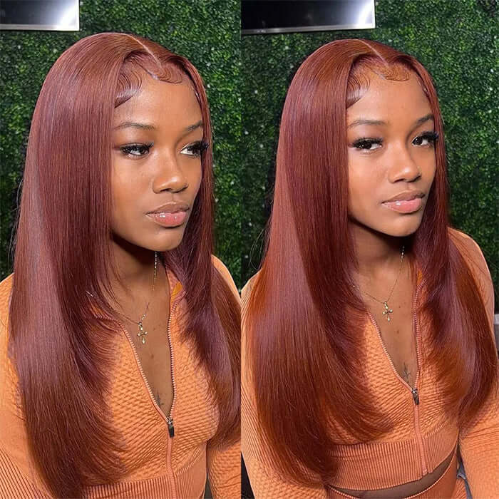 Glueless Layered Cut Reddish Brown 13x4 13x6 Undetectable Lace Front 100% Human Hair Wig