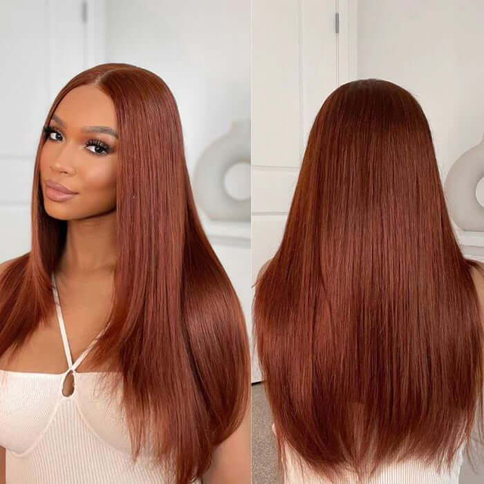 Glueless Layered Cut Reddish Brown 13x4 13x6 Undetectable Lace Front 100% Human Hair Wig