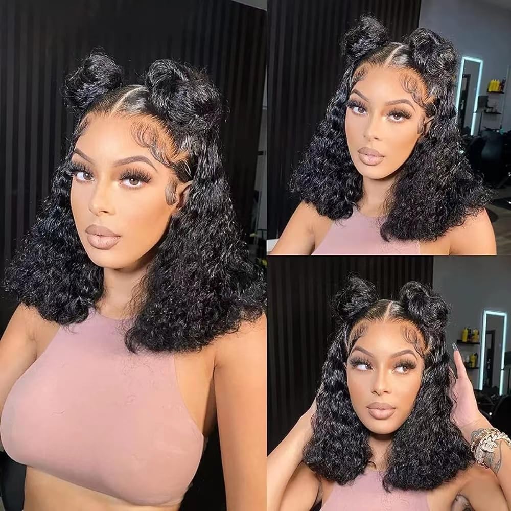 Short Water Wave Curly Bob Wigs Pre Plucked Lace Wigs Human Hair For Women