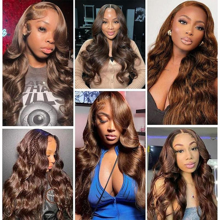 Bling Hair Brown Lace Front Human Hair Wigs Color #4 Body Wave 13x4 13x6 Lace Frontal Wig 180% Density