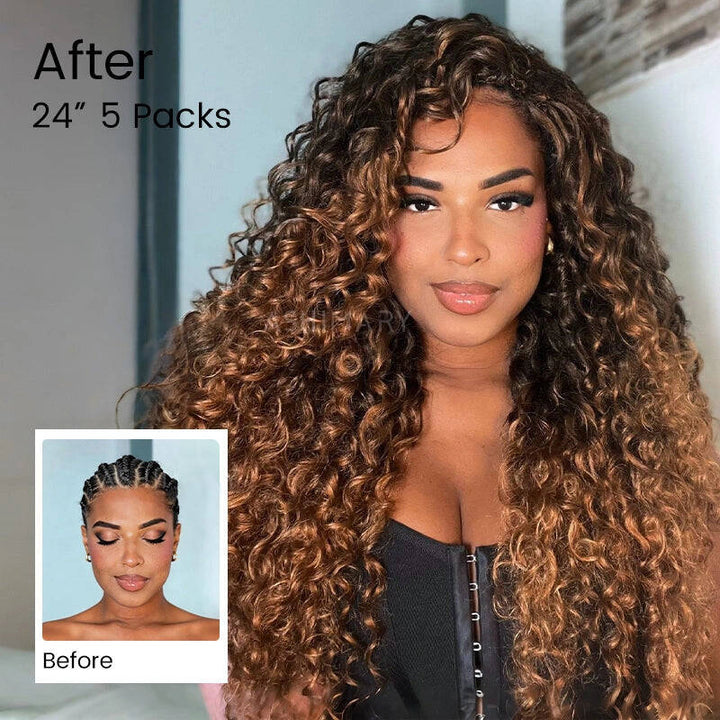 Bling Hair New In Chocolate Brown Water Wave Crochet Hair Machine Made Feather Crochet Human Hair Extension[No Code Needed]