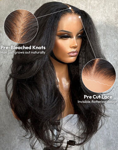 New In Pull Go Kinky Straight Glueless 13X4/13x6 Full Lace Wigs With Hidden Drawstring Pre Bleached Pre Cut Lace Human Hair Wig