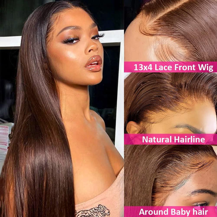 Bling Hair Brown 13x4/13x6 Lace Front Human Hair Wigs Color #4 Straight Lace Frontal Wig 180% Density