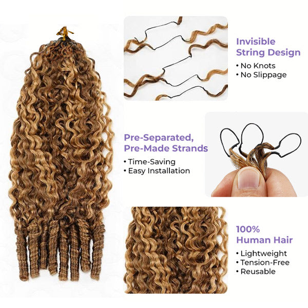 Bling Hair New In Highlight 4/27 Burmese Curly Crochet Human Hair With Miracle Knots for Easy Install[No Code Needed]
