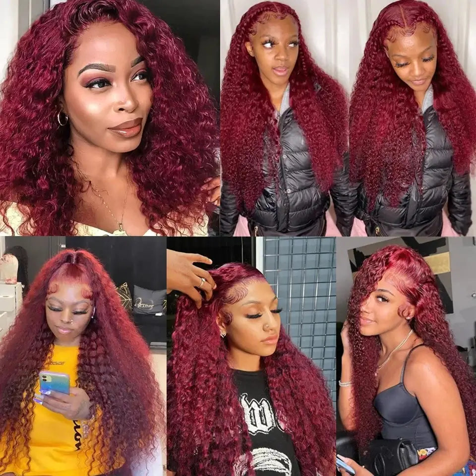 99J Burgundy Deep Wave Wig Beautiful Crimp Wave Lace Front Human Hair Wigs