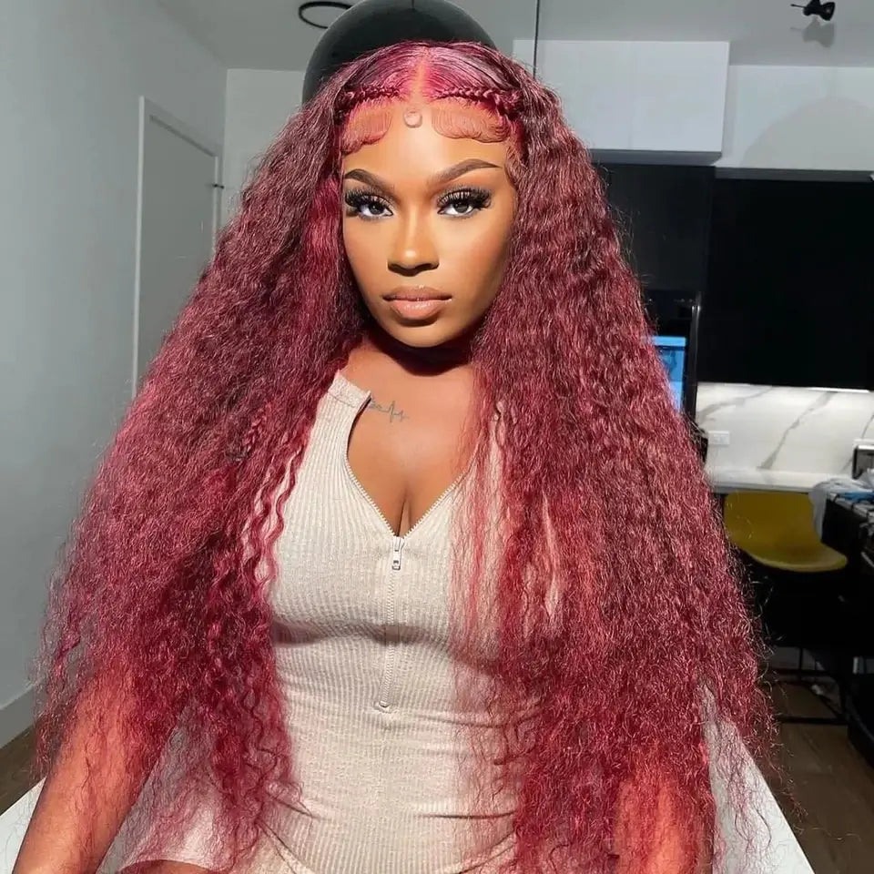 99J Burgundy Deep Wave Wig Beautiful Crimp Wave Lace Front Human Hair Wigs