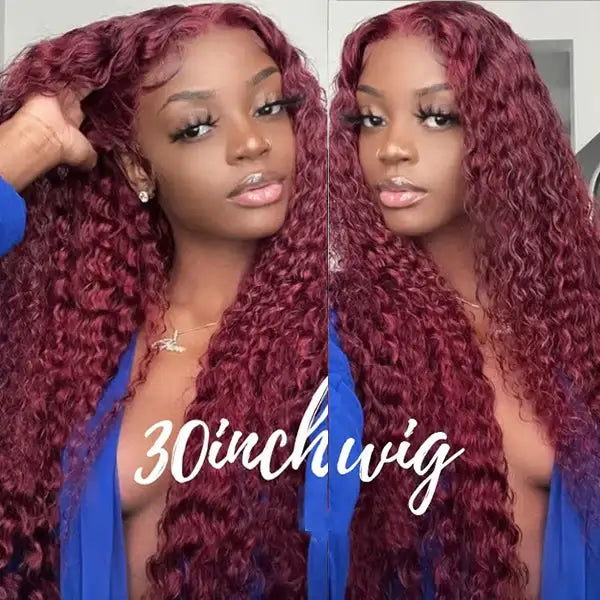 99J Burgundy Deep Wave Wig Beautiful Crimp Wave Lace Front Human Hair Wigs