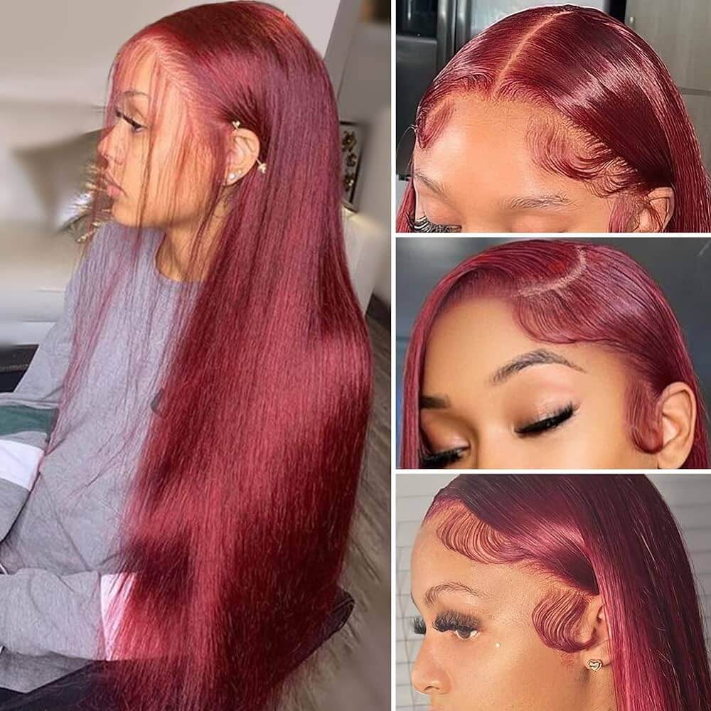 Burgundy Pre-cut Wigs Human Hair 99j Lace Front Wig 13x4 13x6 Straight Glueless Human Hair Wigs Pre Plucked Hairline