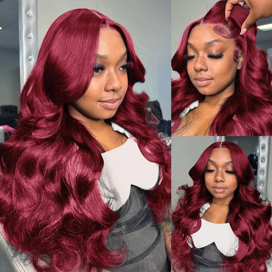 Super Sale Burgundy 99J Body Wave 13x4/13x6 Lace Front Human Hair Wigs 180% 200% Density
