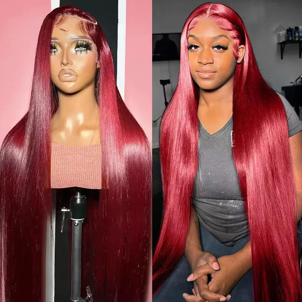 Super Sale Burgundy 99J 13x4/13x6 Lace Front Human Hair Wigs Straight 180% 200% Density