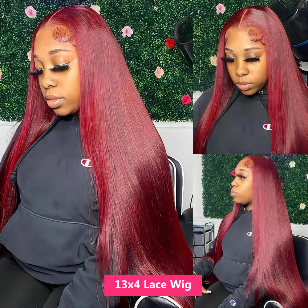 Bling Hair Burgundy Straight Lace Front Human Hair Wigs 99J Color Wear and Go Glueless 5x5 Lace Closure Wig