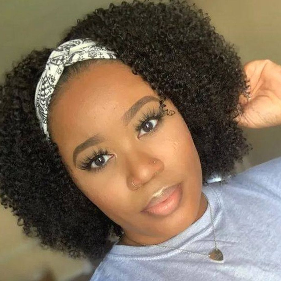 Afro kinky Curly Headband Human Hair Wigs Full Machine Made Brazilian Remy Human Hair Wigs For Women