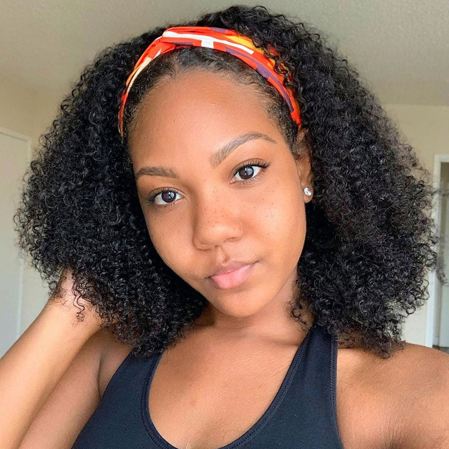 Afro kinky Curly Headband Human Hair Wigs Full Machine Made Brazilian Remy Human Hair Wigs For Women