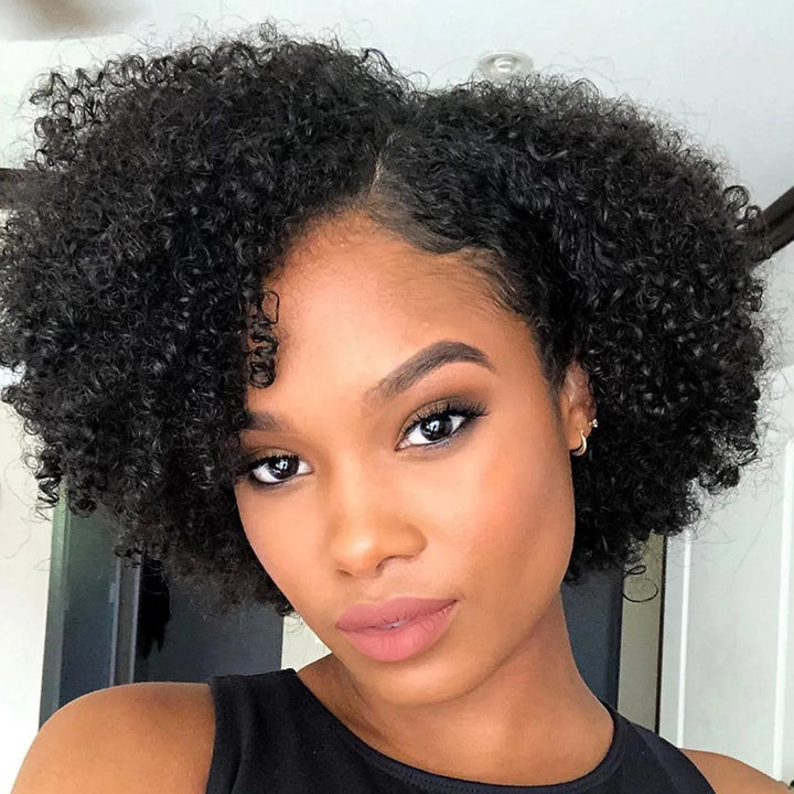 Glueless Afro Kinky Curly Bob 4x4 13x4 Lace Human Hair Wigs