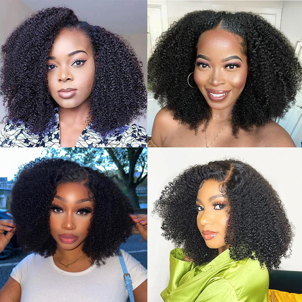 Glueless Afro Kinky Curly Bob 4x4 13x4 Lace Human Hair Wigs