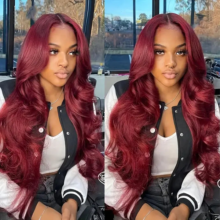 Burgundy Pre-cut Wigs Human Hair 99j Lace Front Wig 13x4 13x6 Straight Glueless Human Hair Wigs Pre Plucked Hairline