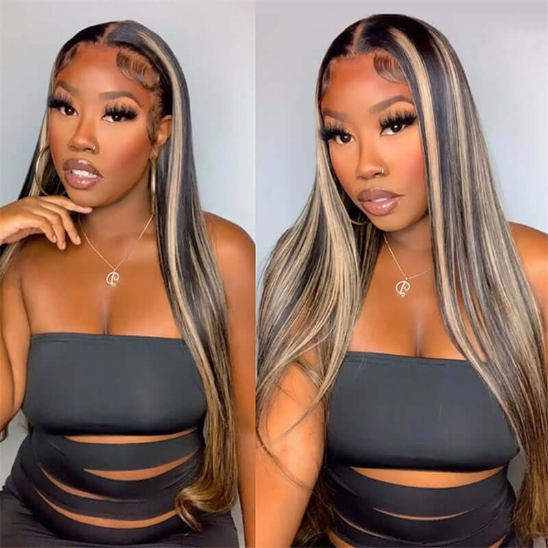 Balayage Highlights Straight Human Hair P1B/27 Pre-Plucked Wig For Woman