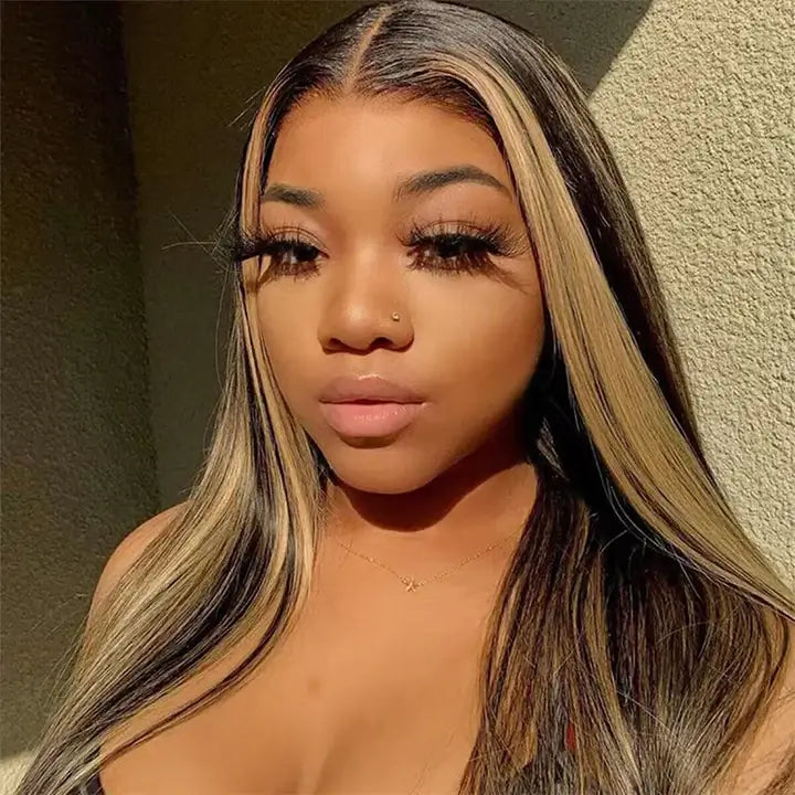 Balayage Highlights Straight Human Hair P1B/27 Pre-Plucked Wig For Woman