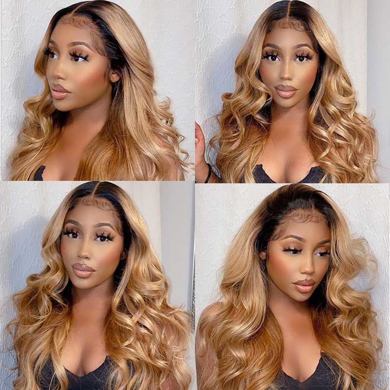 Bling Hair 1B27 Ombre Color Body Wave Transparent Lace Wigs