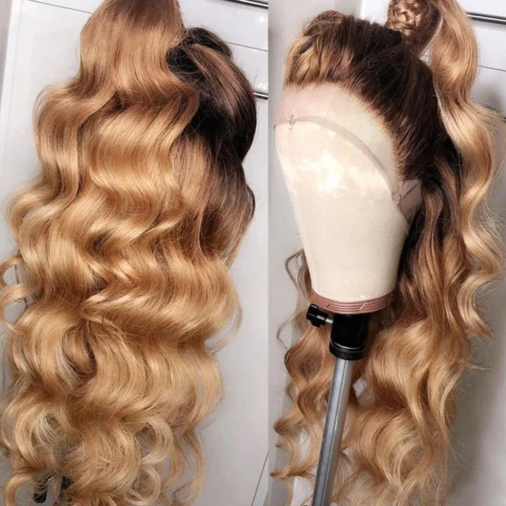 Bling Hair 1B27 Ombre Color Body Wave Transparent Lace Wigs
