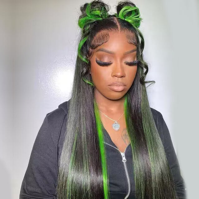 Highlight Green/Pink Body Wave Lace Front Wig Colored Brazilian Remy Virgin Hair Glueless Wig丨No Code Need
