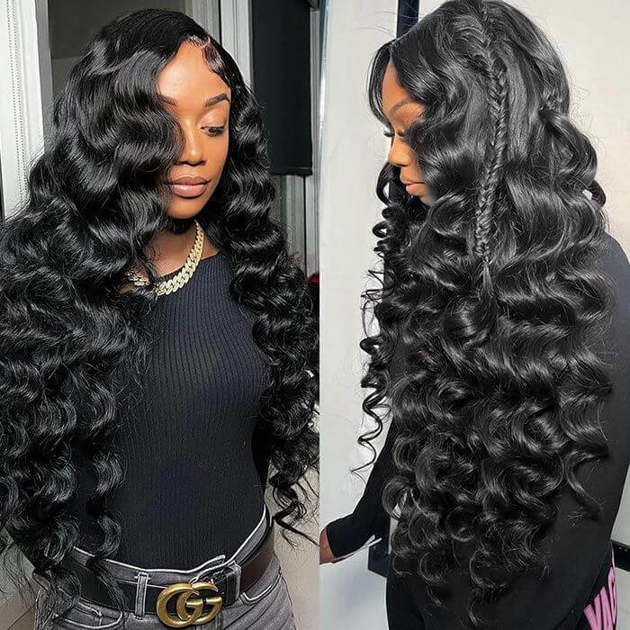 Loose Wave 13x4 13x6 Full Lace Frontal Wig Human Hair Wigs Natual Black Free Part