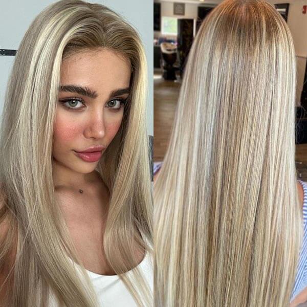 Wear & Go Blonde Balayage on Brown Highlight Pre Cut 4x4 & 5x5 Transparent Lace Straight Wigs