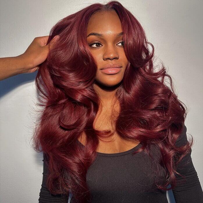 Body Wave Burgundy Curtain Bangs Human Hair 13x4/13x6/5x5 Lace Wigs