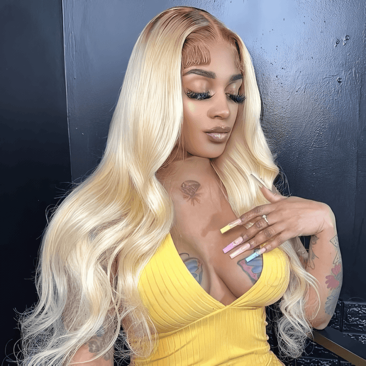 Body Wave Brown Roots 613 Blonde 13x4 Lace Front Human Hair Wig