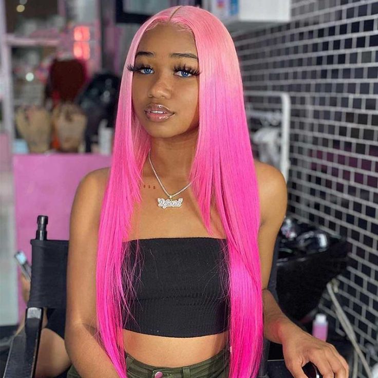 Bone Straight 13x4 Lace Front Wig Human Hair With Layer Inner Buckle Omber Pink Color Wig