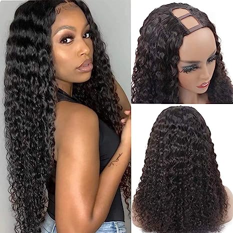 Brazilian Deep Wave Virgin Remy Glueless Full Head Clip in Half Wig U Shape Wig