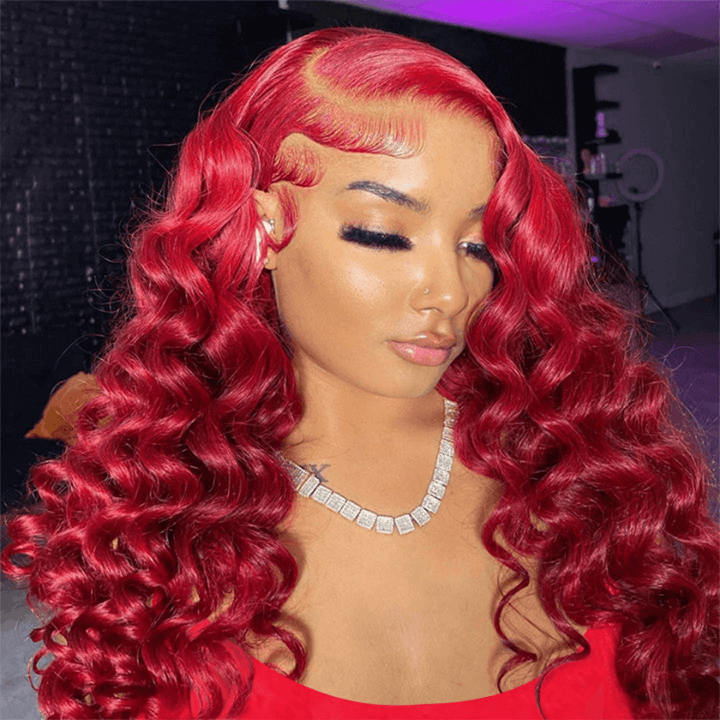 Burgundy Lace Front Wig 99J Red Wand Curly Human Hair Wigs Colored HD Transparent Preplucked Red Wine Hair Wig