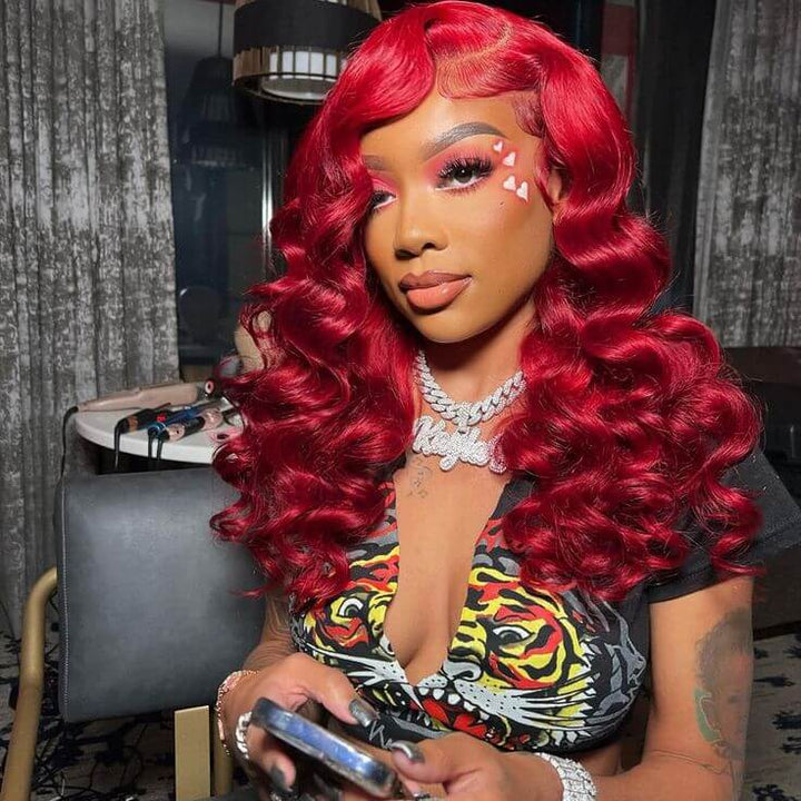 Burgundy Lace Front Wig 99J Red Wand Curly Human Hair Wigs Colored HD Transparent Preplucked Red Wine Hair Wig
