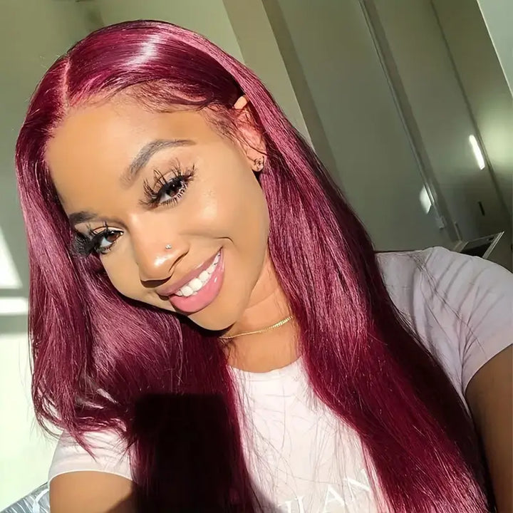 Burgundy Pre-cut Wigs Human Hair 99j Lace Front Wig 13x4 13x6 Straight Glueless Human Hair Wigs Pre Plucked Hairline
